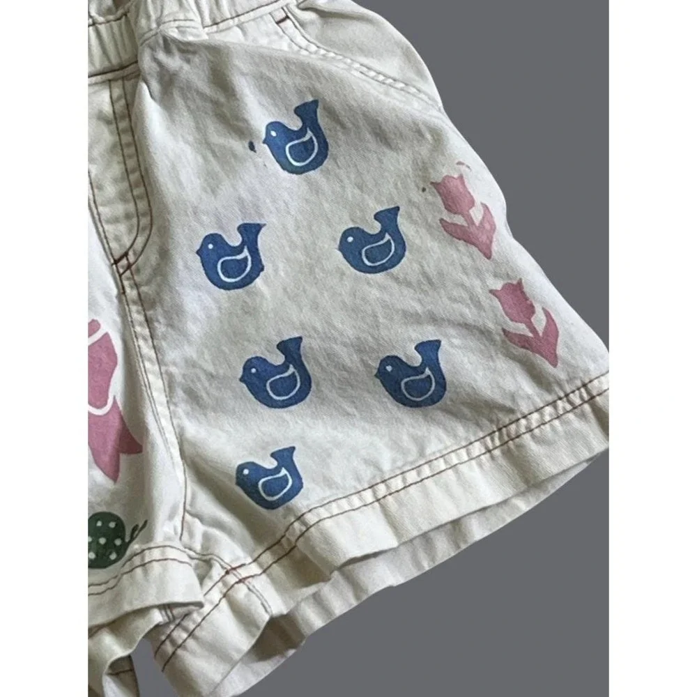 HAND PAINTED Ivory Cotton Romper Shorts Graffiti Art-To-Wear SHORTALLS Girls 8